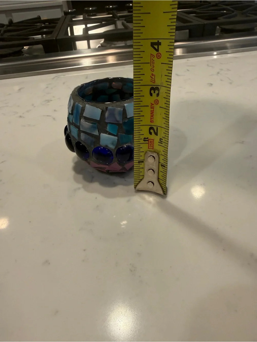Handmade Mosaic Glass Votive Candle Holder Blue Aqua Pink Boho Decor
